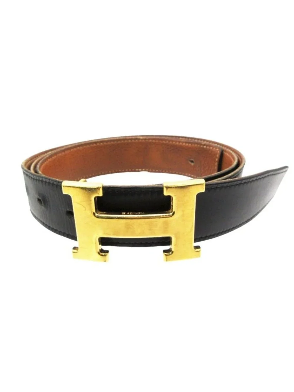 Hermes Belt Constance Reversible Logo Buckle Gold Black 95